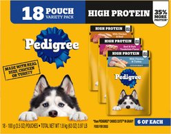 Pedigree High Protein Variety Pack Adult Dog Wet Food Pouches, 3.5-oz pouches, 18 count