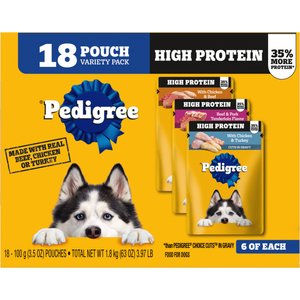 Pedigree High Protein Variety Pack Adult Dog Wet Food Pouches, 3.5-oz pouches, 18 count