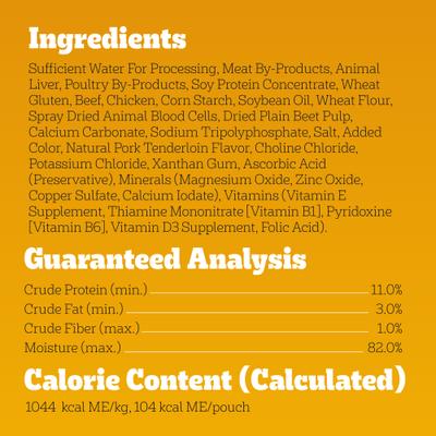 Show full view: Pedigree High Protein Beef & Pork Tenderloin Flavor Cuts in Gravy Adult Dog Wet Food Pouches, 3.5-oz pouches, 16 count slide 7 of 10