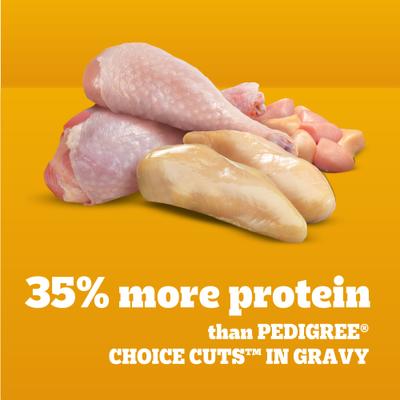 Show full view: Pedigree High Protein Chicken & Turkey Cuts in Gravy Adult Dog Wet Food, 3.5-oz pouches, 16 count slide 4 of 11