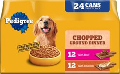 Pedigree Chopped Ground Dinner with Chicken & Beef Adult Canned Wet Dog Food Variety Pack, 13.2-oz, case of 24