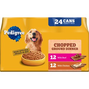 Pedigree Chopped Ground Dinner with Chicken & Beef Adult Canned Wet Dog Food Variety Pack, 13.2-oz, case of 24