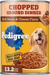 Pedigree Chopped Ground Dinner Beef, Bacon & Cheese Flavor Adult Canned Wet Dog Food 13.2-oz, case of 12