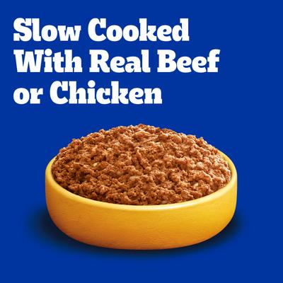 Show full view: Pedigree High Protein Chopped Beef & Bison Flavor & Chopped Chicken & Duck Flavor Adult Canned Soft Wet Dog Food Variety Pack, 13.2-oz can, case of 12 slide 5 of 12