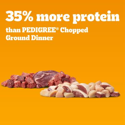 Show full view: Pedigree High Protein Chopped Beef & Bison Flavor & Chopped Chicken & Duck Flavor Adult Canned Soft Wet Dog Food Variety Pack, 13.2-oz can, case of 12 slide 4 of 12