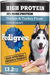 Pedigree High Protein Chicken & Turkey Flavor in Gravy Canned Wet Dog Food, 13.2-oz can, case of 12
