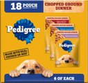 Pedigree Chopped Ground Dinner Variety Pack Chicken, Filet Mignon & Beef Adult Wet Dog Food, 3.5-oz pouc...