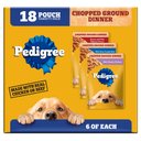 Pedigree Chopped Ground Dinner Variety Pack Chicken, Filet Mignon & Beef Adult Wet Dog Food, 3.5-oz pouch, case of 18