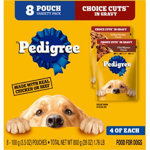 Pedigree Choice Cuts Variety Pack Grilled Chicken & Filet Mignon Flavor Adult Wet Dog Food, 3.5-oz pouch, case of 8