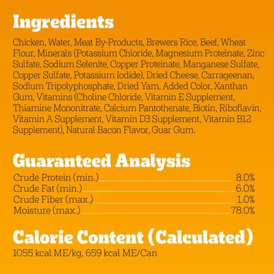 Show full view: Pedigree Chopped Ground Dinner Beef, Bacon & Cheese Flavor Adult Canned Wet Dog Food, 22-oz, case of 12 slide 7 of 12