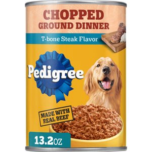 Pedigree Chopped Ground Dinner T-Bone Steak Flavor Adult Canned Wet Dog Food, 13.2-oz, case of 12