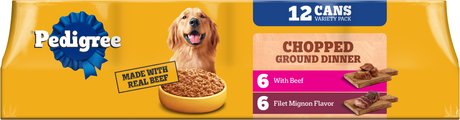 Pedigree Chopped Ground Dinner Filet Mignon Flavor & Beef Adult Canned Wet Dog Food Variety Pack, 13.2-o...