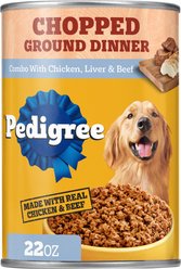 Pedigree Chopped Ground Dinner with Chicken, Beef & Liver Adult Canned Wet Dog Food, 22-oz, case of 12