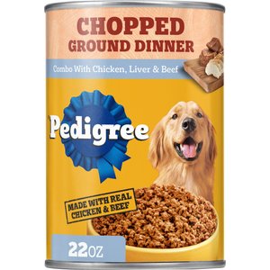 Pedigree Chopped Ground Dinner with Chicken, Beef & Liver Adult Canned Wet Dog Food, 22-oz, case of 12