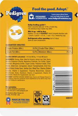 Show full view: Pedigree Chopped Ground Dinner Beef, Bacon & Cheese Flavors Adult Wet Dog Food, 3.5-oz pouch, case of 16 slide 3 of 12
