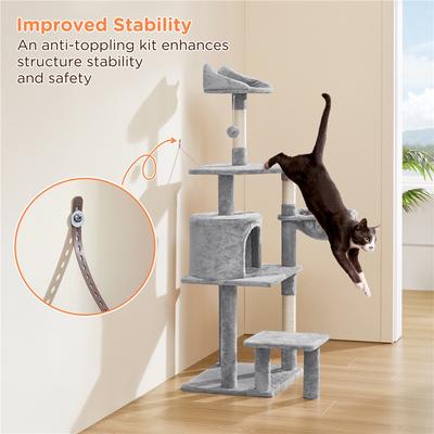Show full view: Yaheetech 57-in Cat Tree for Indoor Cats, Medium, Light Gray slide 5 of 10