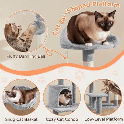 Show full view: Yaheetech 57-in Cat Tree for Indoor Cats, Medium, Light Gray slide 4 of 10