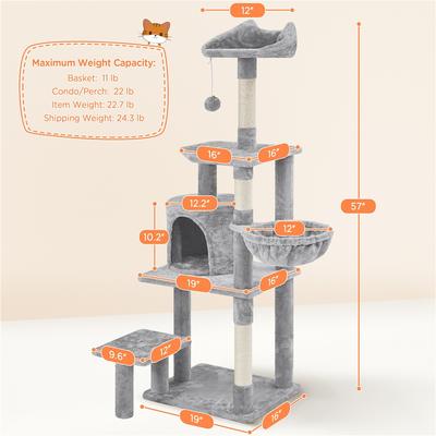 Show full view: Yaheetech 57-in Cat Tree for Indoor Cats, Medium, Light Gray slide 3 of 10