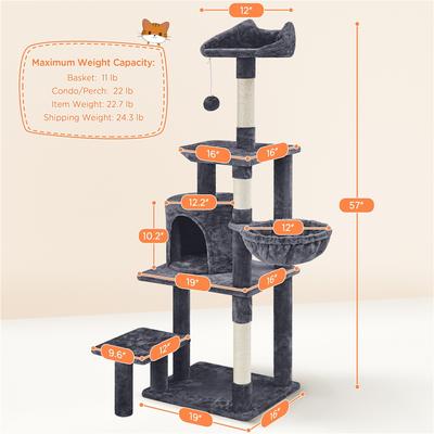 Show full view: Yaheetech 57-in Cat Tree for Indoor Cats, Medium, Dark Gray slide 3 of 10