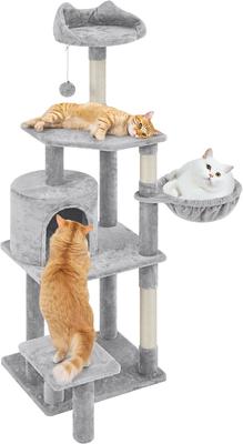 Show full view: Yaheetech 57-in Cat Tree for Indoor Cats, Medium, Light Gray slide 2 of 10