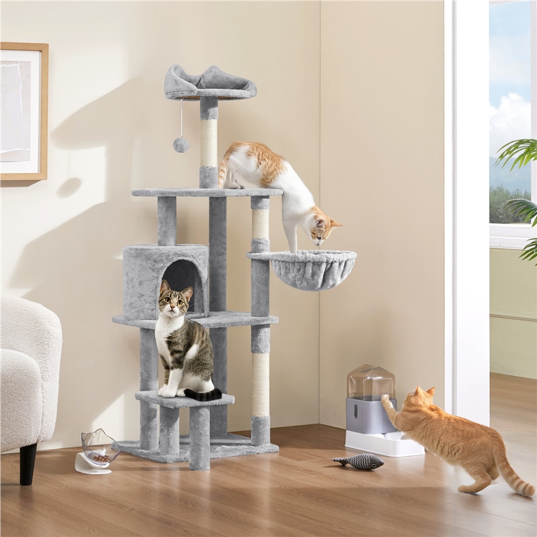 Yaheetech 57-in Cat Tree for Indoor Cats, Medium, Light Gray