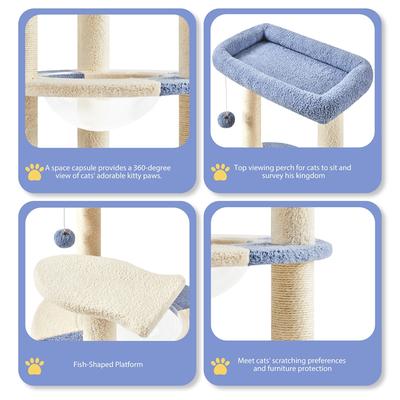 Show full view: Yaheetech 35.5-in Cat Tree with Space Capsule for Kittens, Small, Blue & Beige slide 5 of 10