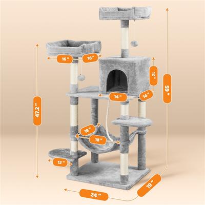 Show full view: Yaheetech 59-in Plush Cat Tree & Condo, Light Gray slide 3 of 7