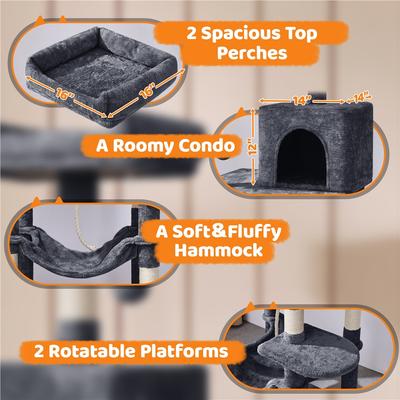 Show full view: Yaheetech 59-in Plush Cat Tree & Condo, Dark Gray slide 4 of 7
