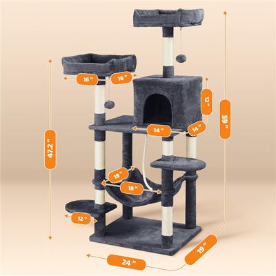 Show full view: Yaheetech 59-in Plush Cat Tree & Condo, Dark Gray slide 3 of 7