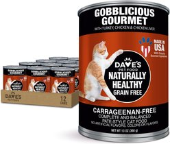 Dave's Pet Food Naturally Healthy Gobblicious Gourmet Grain-Free Pate Wet Canned Cat Food, 13-oz can, case of 12