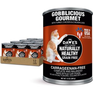 Dave's Pet Food Naturally Healthy Gobblicious Gourmet Grain-Free Pate Wet Canned Cat Food, 13-oz can, case of 12