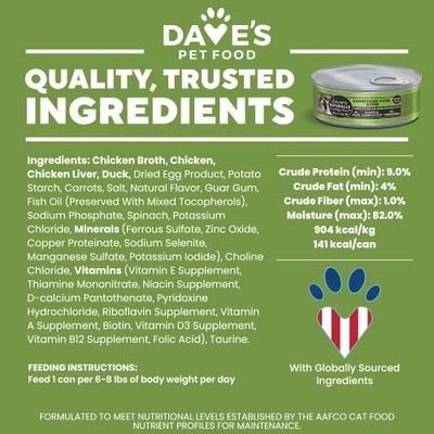 Show full view: Dave's Pet Food Naturally Healthy Farmyard Fowl Chicken & Duck Recipe Grain-Free Canned Wet Cat Food, 5.5-oz can, case of 24 slide 7 of 12