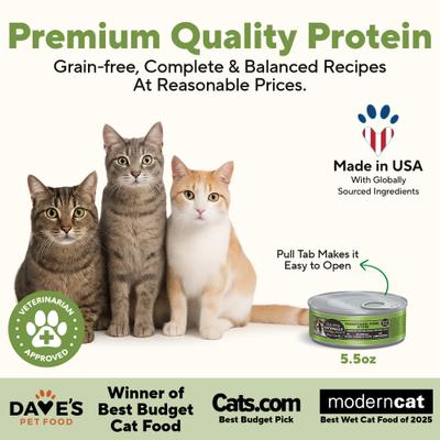 Show full view: Dave's Pet Food Naturally Healthy Farmyard Fowl Chicken & Duck Recipe Grain-Free Canned Wet Cat Food, 5.5-oz can, case of 24 slide 3 of 12