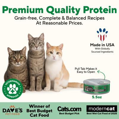Show full view: Dave's Pet Food 95% Chicken & Chicken Liver Pate Limited Ingredient Grain-Free Canned Wet Cat Food, 5.5-oz, case of 24 slide 3 of 12