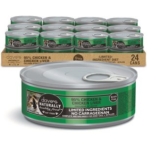 Dave's Pet Food 95% Chicken & Chicken Liver Pate Limited Ingredient Grain-Free Canned Wet Cat Food, 5.5-oz, case of 24