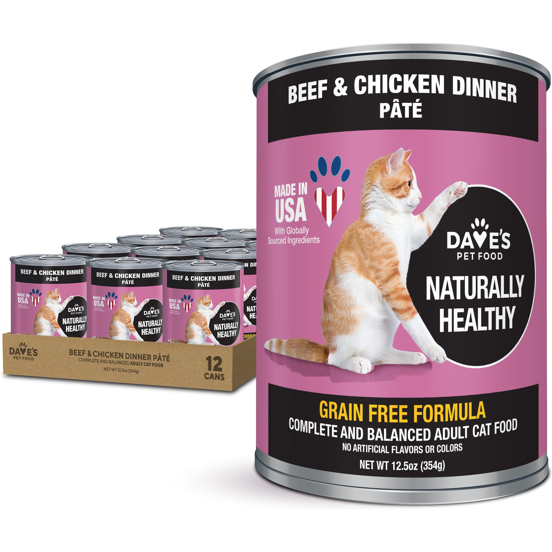 Dave's Pet Food Beef & Chicken Dinner Cat Food, 12.5-oz, case of 12