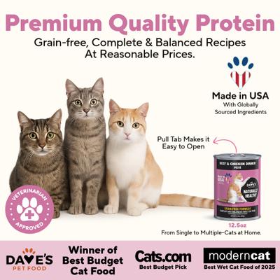 Show full view: Dave's Pet Food Naturally Healthy Grain-Free Beef & Chicken Dinner Pate Canned Wet Cat Food, 12.5-oz, case of 12 slide 3 of 12