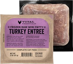 Vital Essentials Frozen Raw Mini Patties Grain-Free Turkey Entree Cat Food, 2-lb box