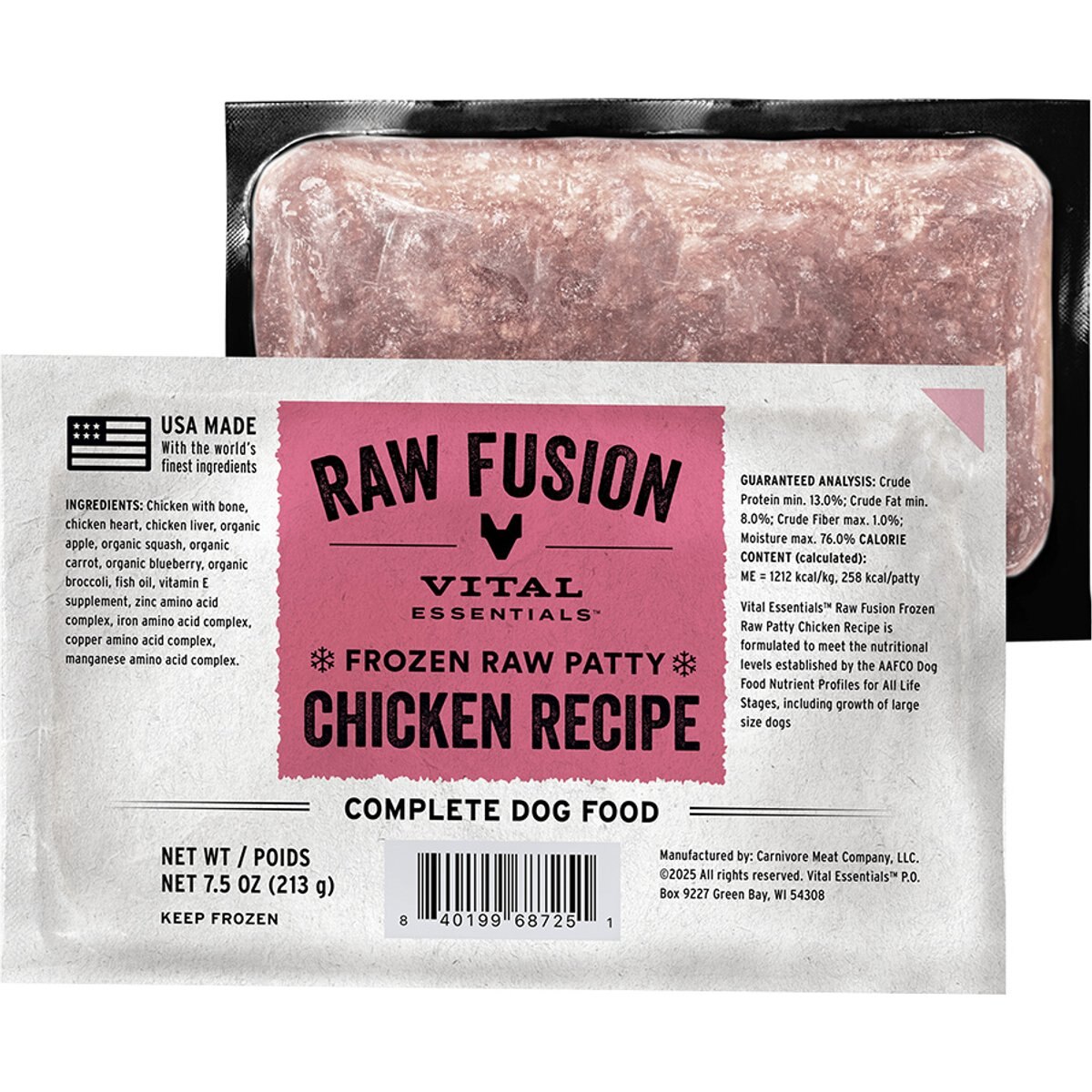 Vital Essentials RAW FUSION Frozen Raw Patties Grain-Free Chicken Recipe Dog Food, 4.7-lb box