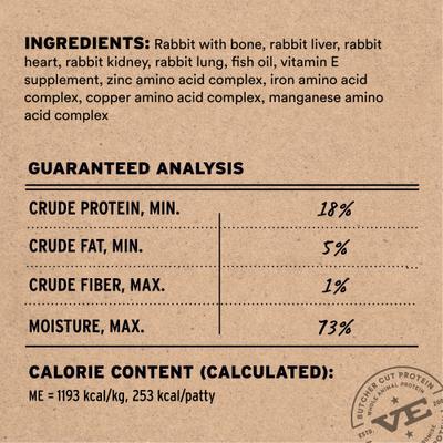 Show full view: Vital Essentials Frozen Raw Patties Grain-Free Rabbit Entree Dog Food, 9.4-lb bundle slide 4 of 10