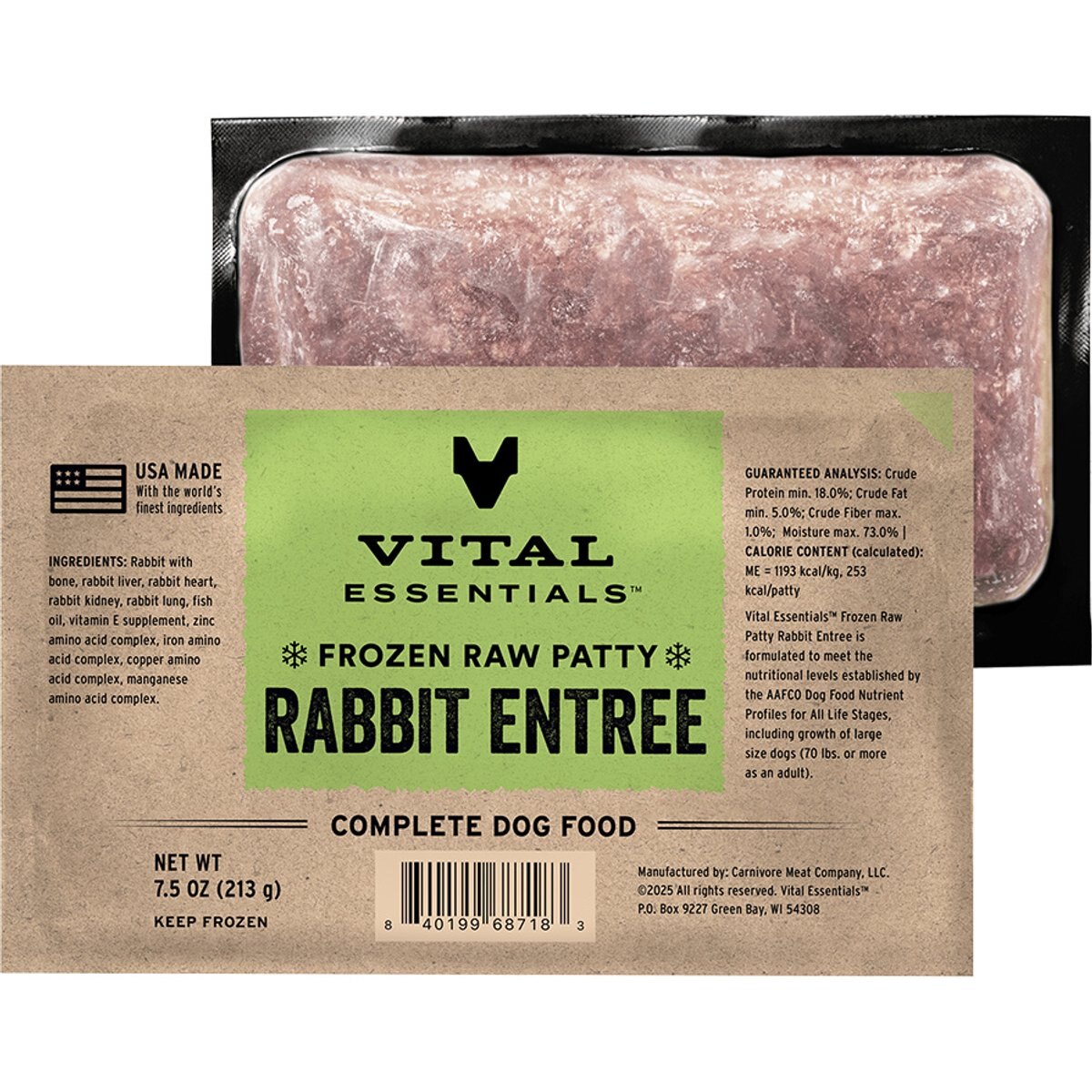 Vital Essentials Frozen Raw Patties Grain-Free Rabbit Entree Dog Food, 4.7-lb box