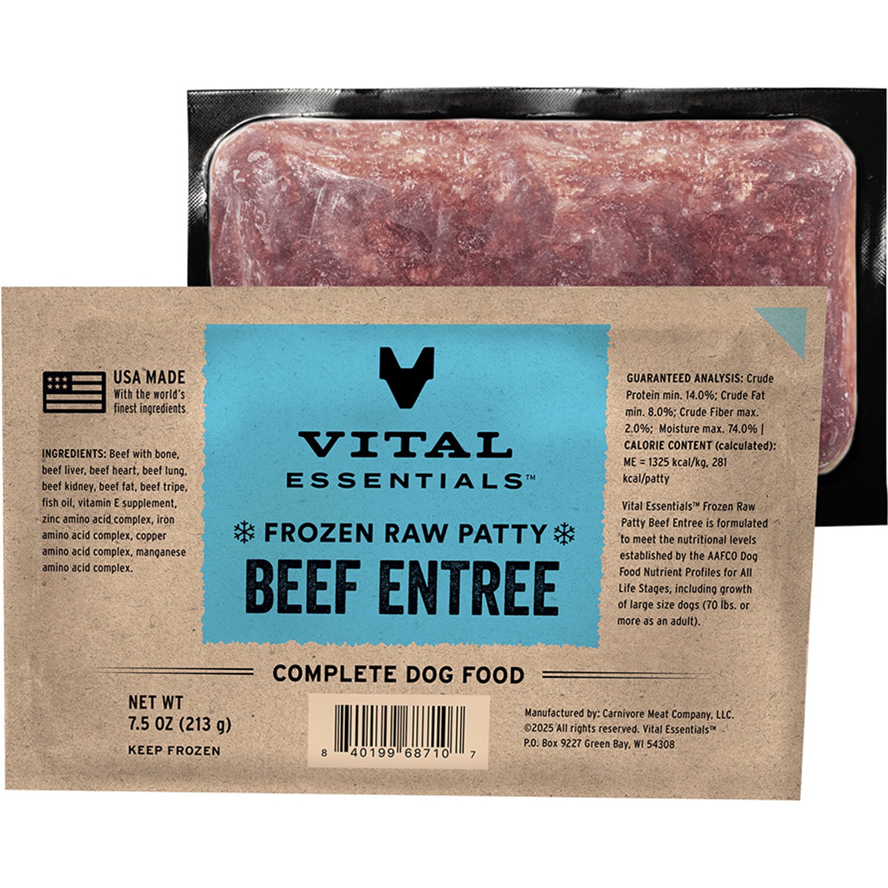 Vital Essentials Frozen Raw Patty Grain-Free Beef Entree Dog Food, 4.7-lb box