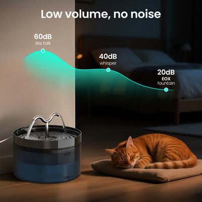 Show full view: EOX Dual Water Flow Faucet Plastic Cat Water Fountain, Black, 71-oz slide 5 of 6