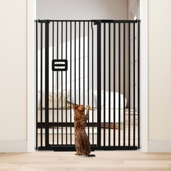 SMONTER Extra Tall Pressure Mounted Auto Close Dog & Cat Gate Extension, Black, 46 x 55-in
