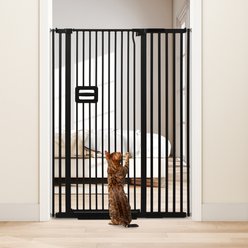 SMONTER Extra Tall Pressure Mounted Auto Close Dog & Cat Gate Extension, Black, 42 x 55-in