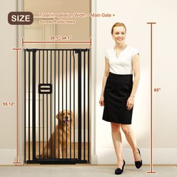 SMONTER Extra Tall Pressure Mounted Auto Close Dog & Cat Gate Extension, Black, 34 x 55-in slide 2 of 7