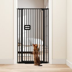 SMONTER Extra Tall Pressure Mounted Auto Close Dog & Cat Gate Extension, Black, 34 x 55-in