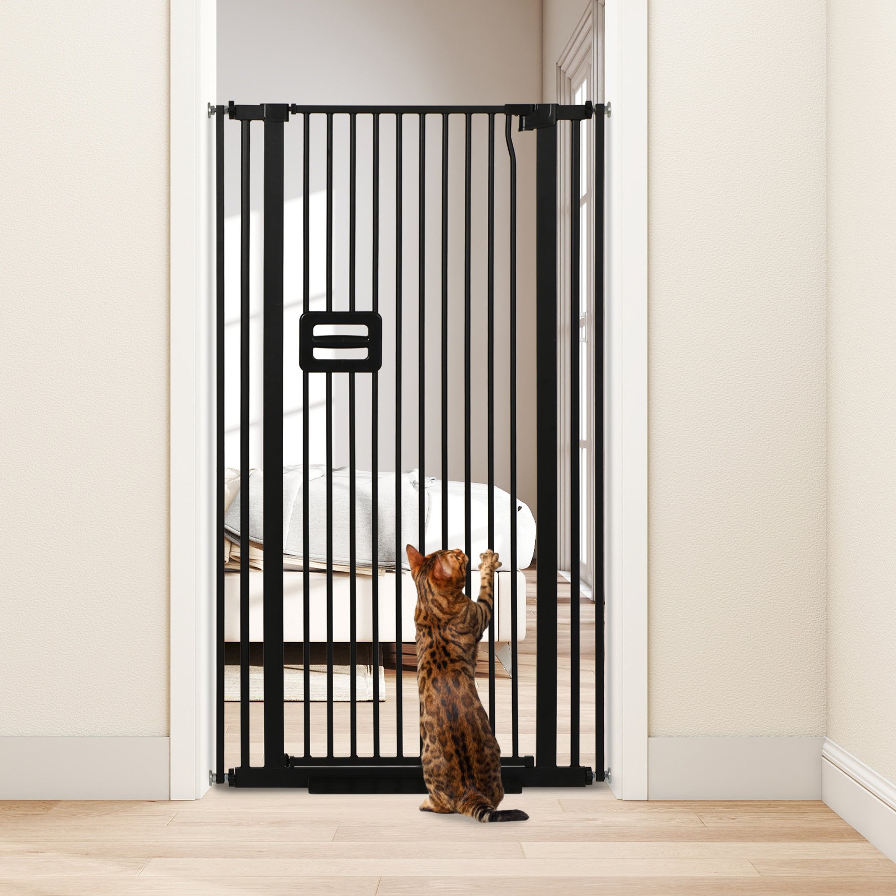 SMONTER Extra Tall Pressure Mounted Auto Close Dog & Cat Gate Extension, Black, 34 x 55-in