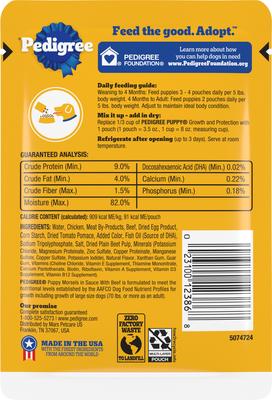 Show full view: Pedigree Puppy Morsels in Sauce with Beef Wet Dog Food, 3.5-oz pouch, pack of 16 slide 3 of 11