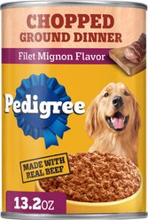Pedigree Chopped Ground Dinner Filet Mignon Flavor Wet Dog Food, 13.2-oz can, case of 12